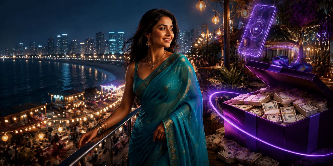 User making mobile payment for lottery games in Mumbai